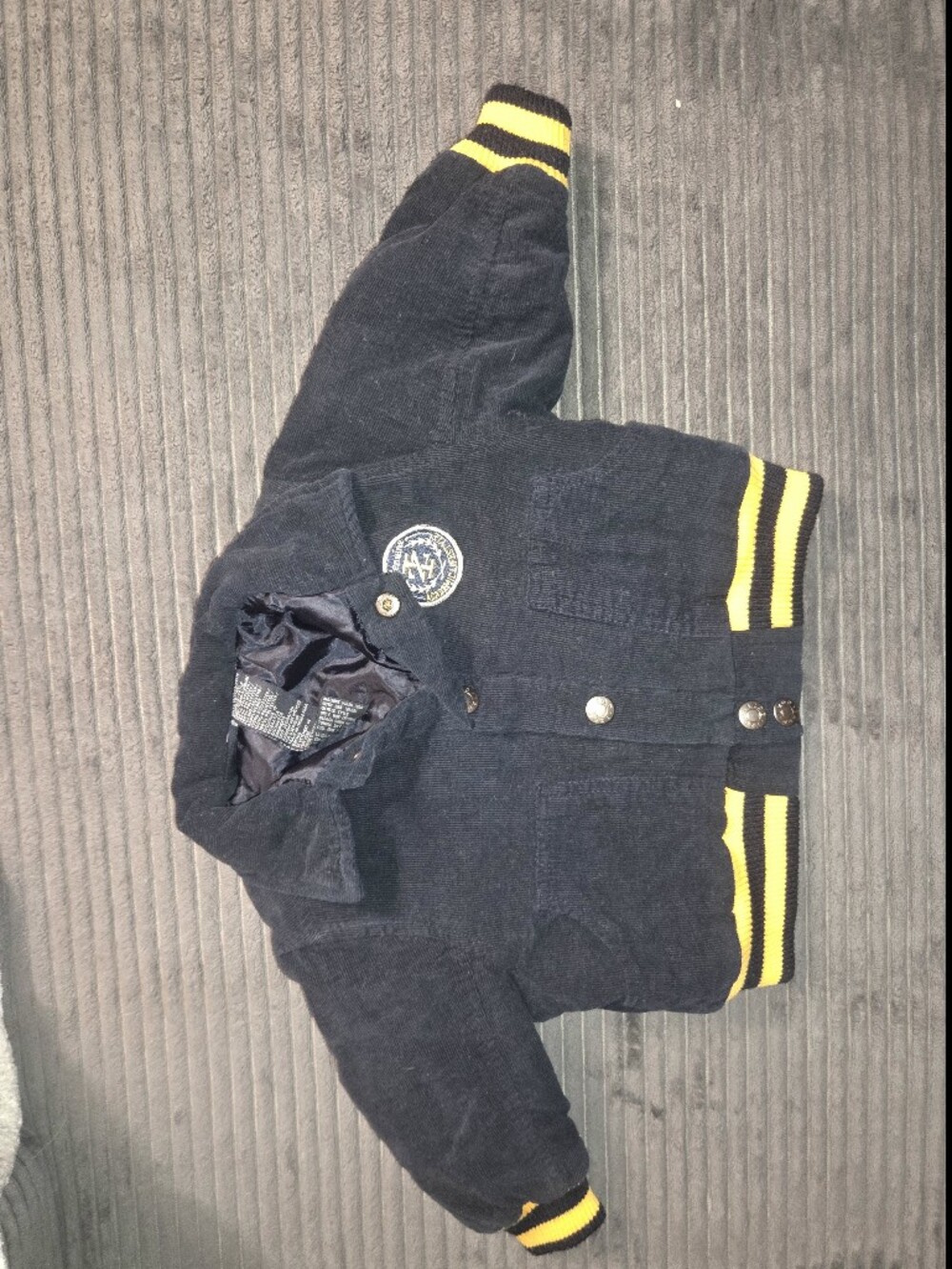 Vintage IZOD Baby Boys Corduroy Varsity Jacket Navy Blue & Yellow 6/9M